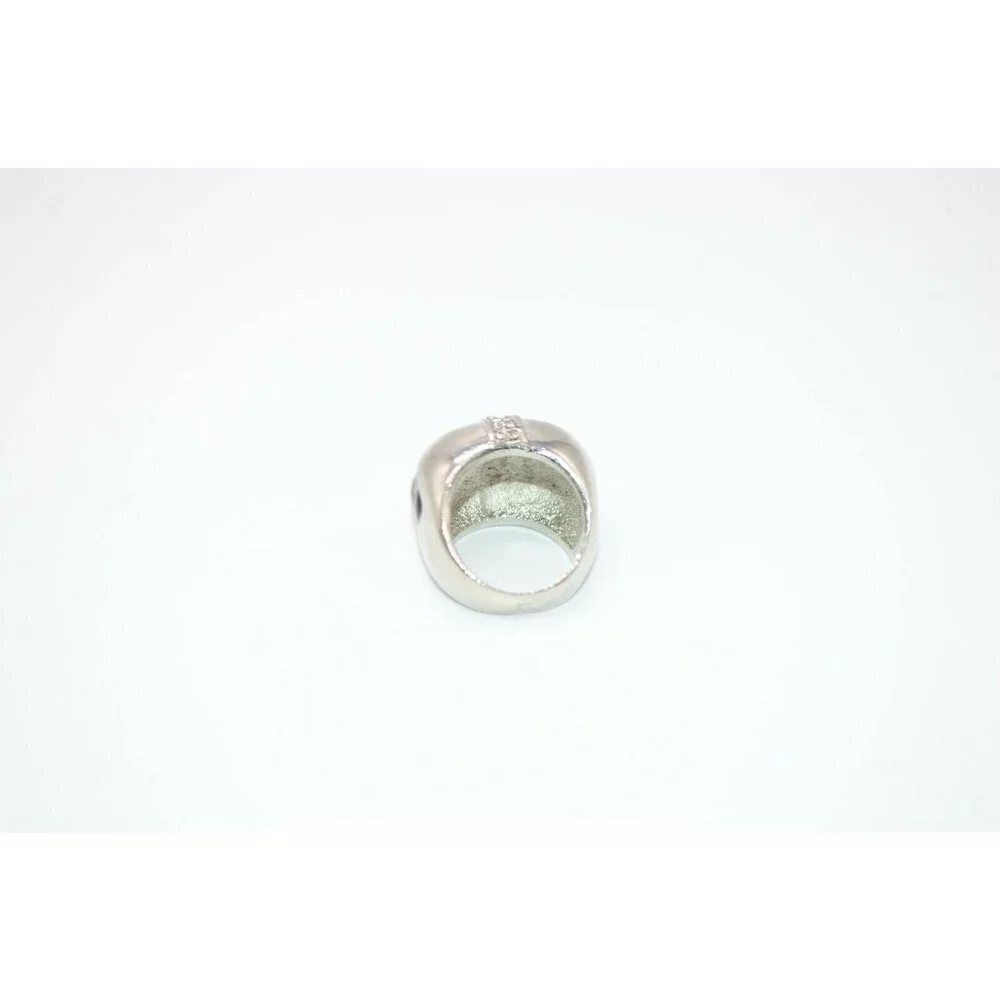Cream Black Enamel Clear Rhinestone Dome Silver